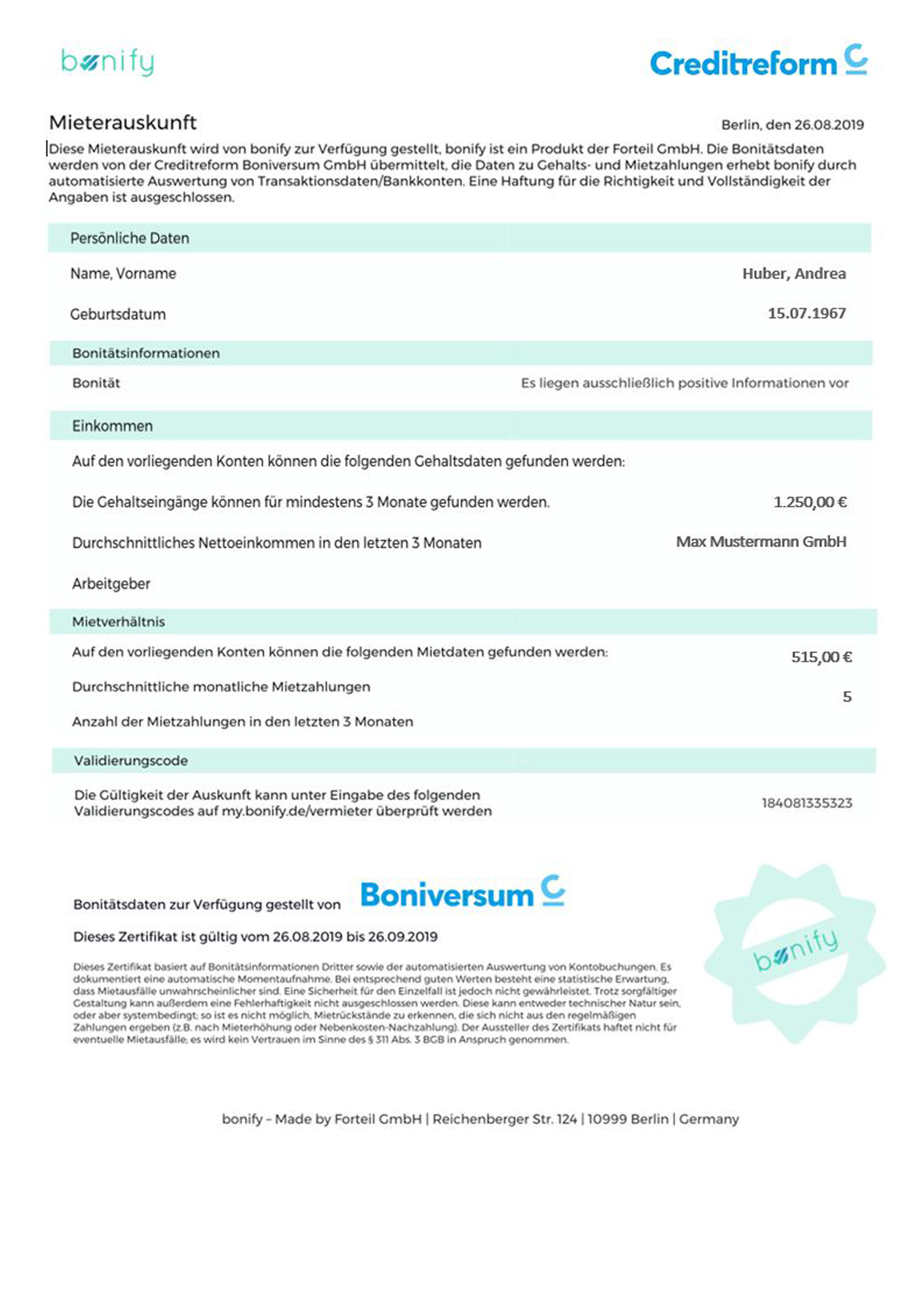 Schufa Bonitätscheck Muster - Schufa Wirtschaftsauskunfte ...