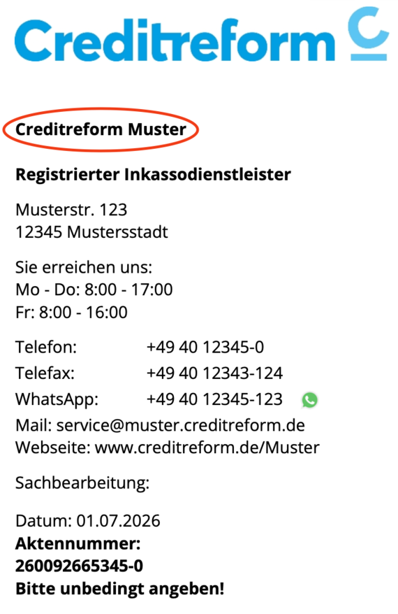 Briefkopf eines Creditreform-Inkassoschreibens
